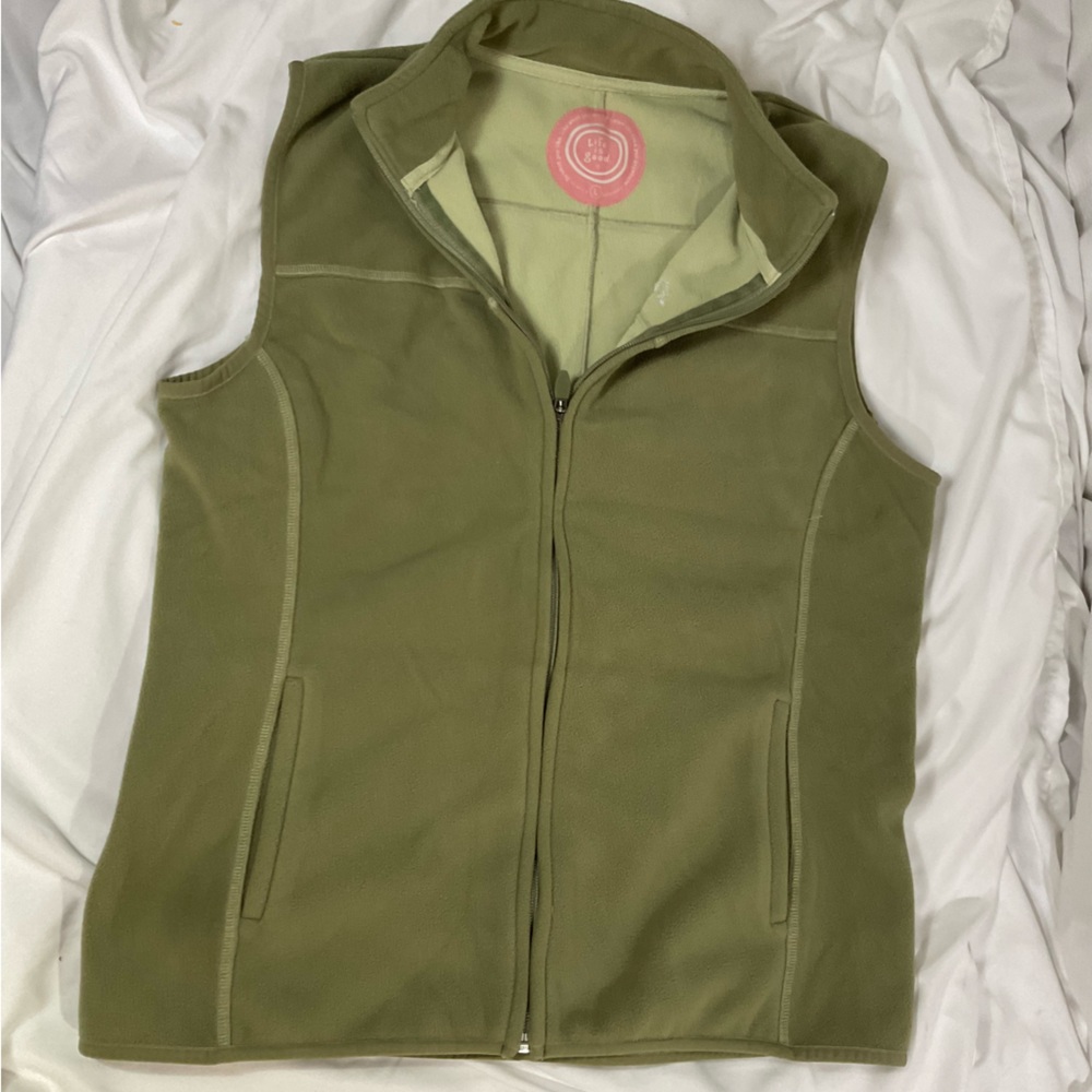 Life is Good, Fleece Zip Up Vest, Green, Large